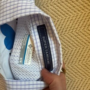 Columbia Men's White and Blue Plaid Shirt